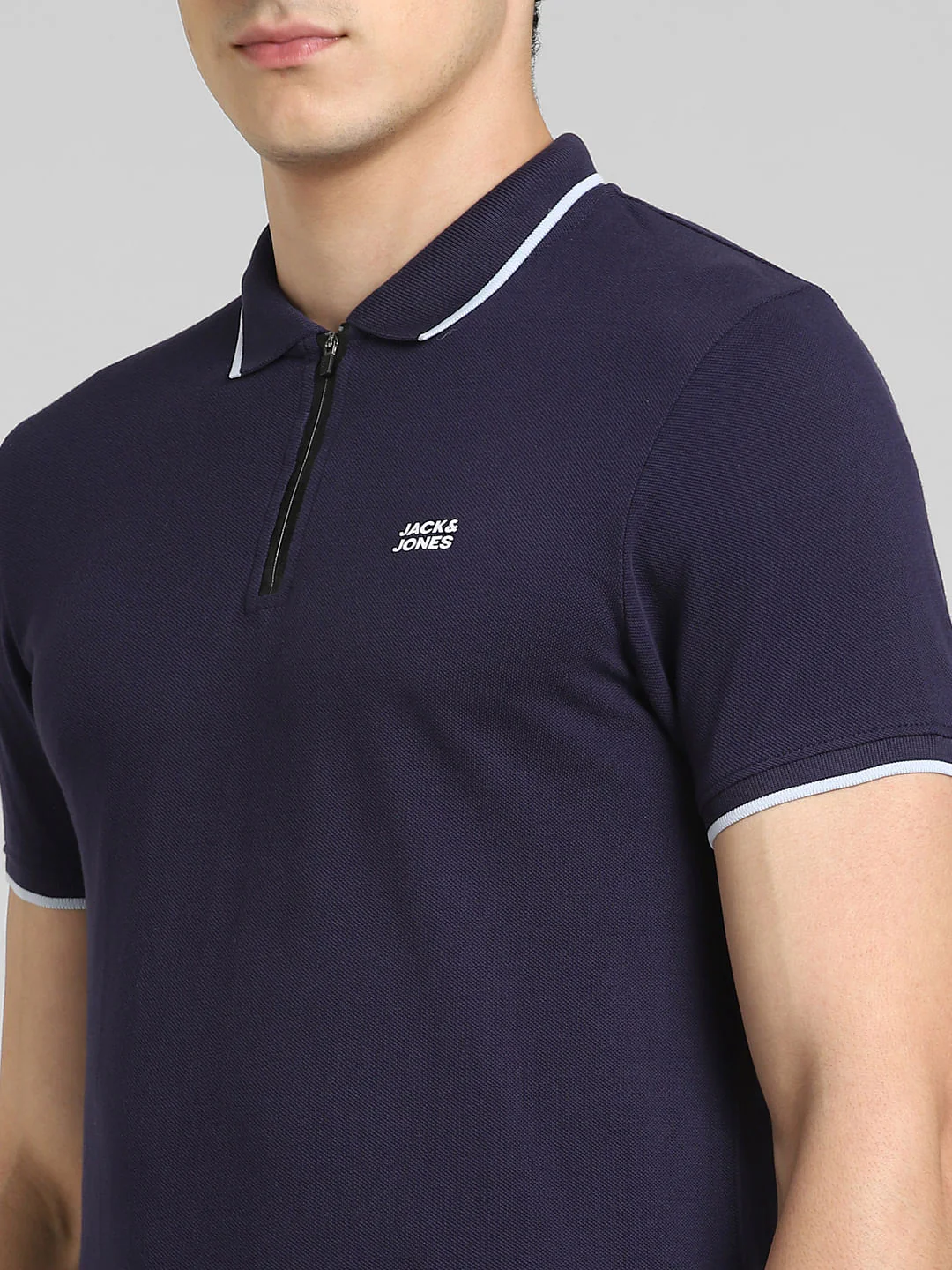 Blue Front Zip Polo Neck T-shirt - Image 5