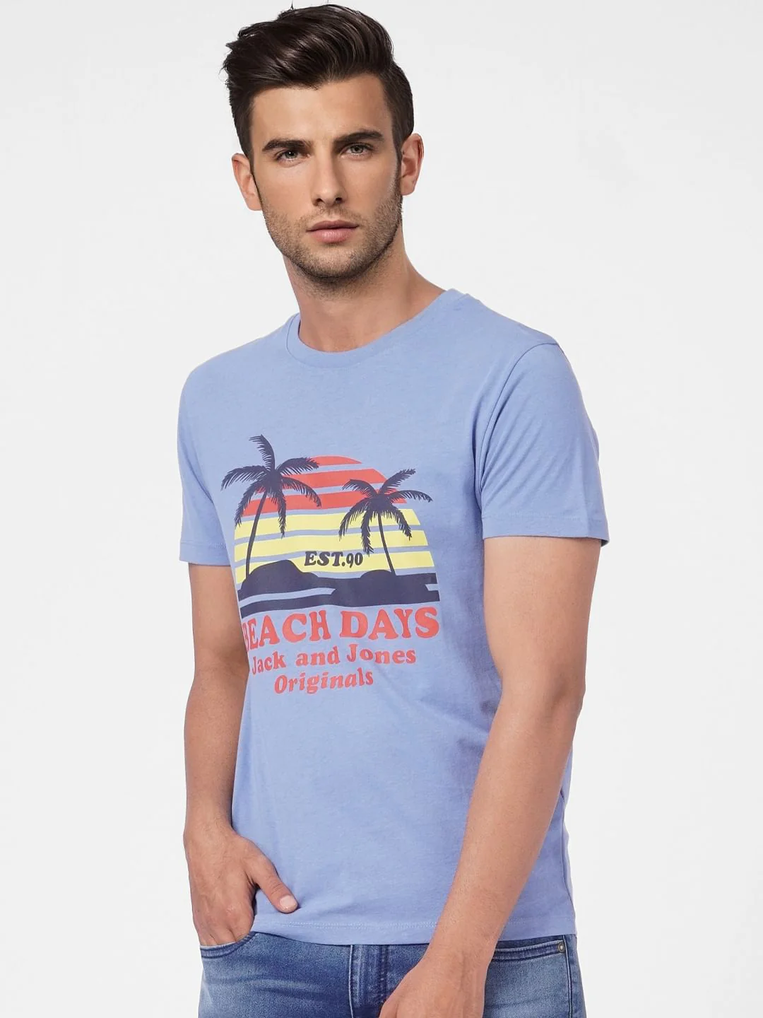 Blue Graphic Print Crew Neck T-shirt - Image 2