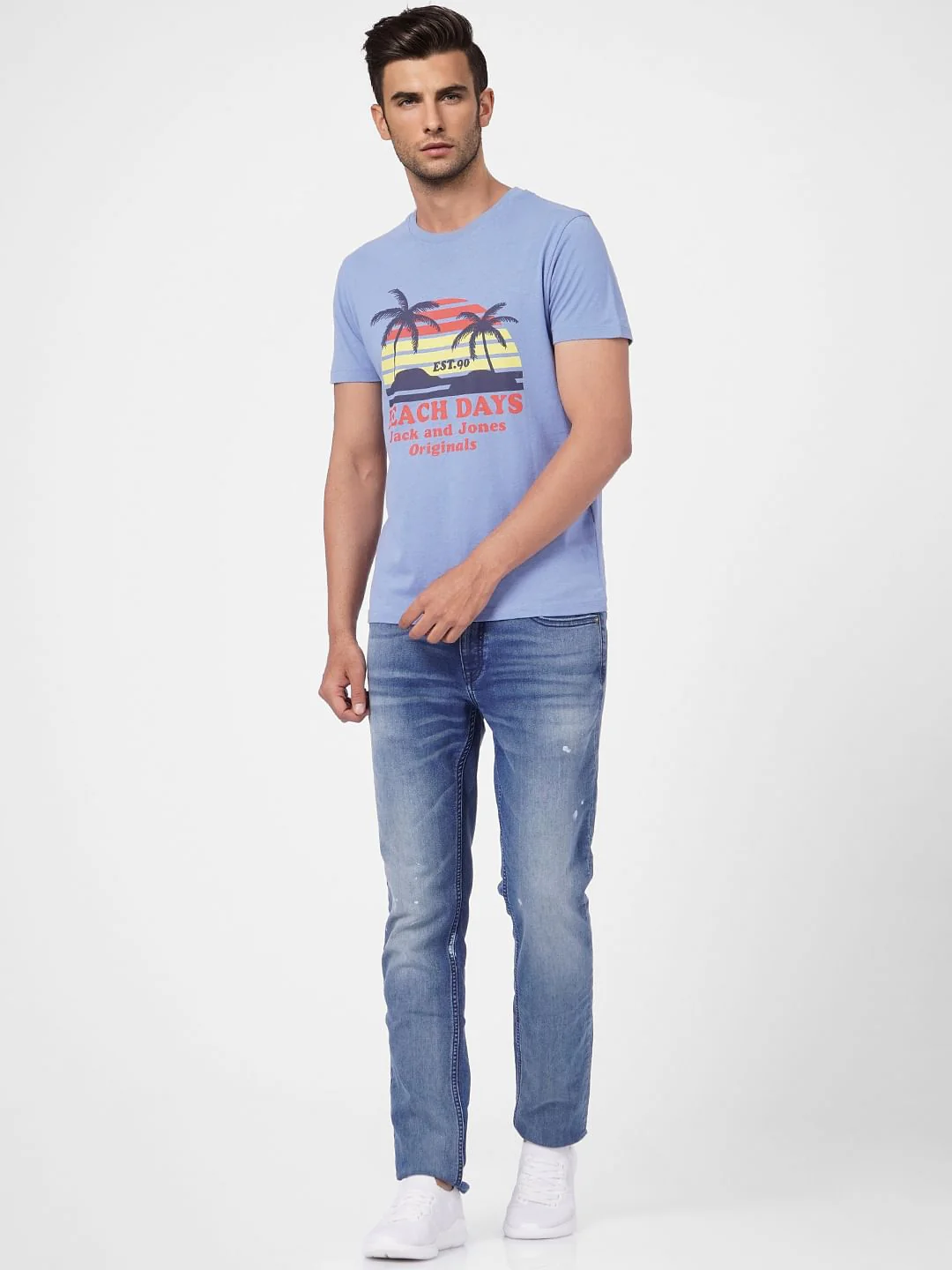 Blue Graphic Print Crew Neck T-shirt - Image 6
