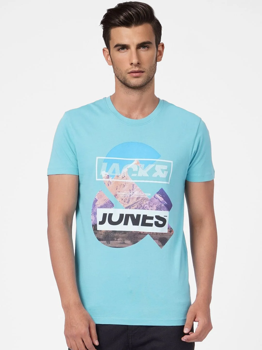 Blue Graphic Print Crew Neck T-shirt - Image 2