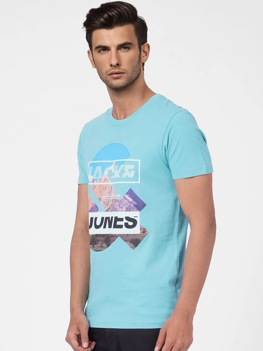 Blue Graphic Print Crew Neck T-shirt - Image 3