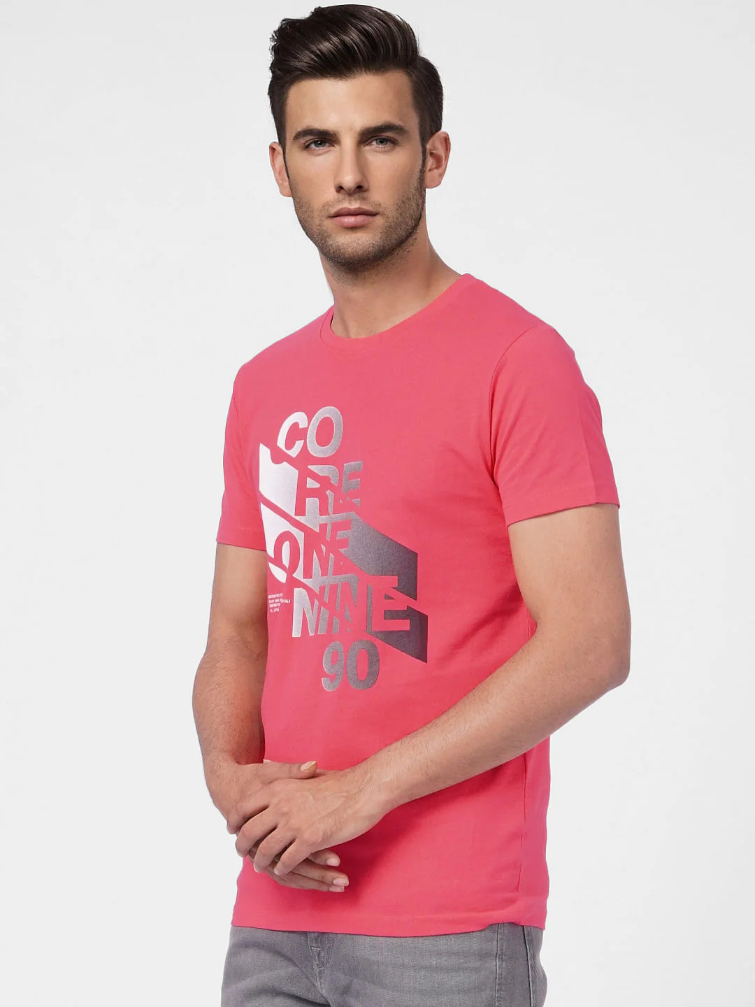 Pink Graphic Print Crew Neck T-shirt - Image 3