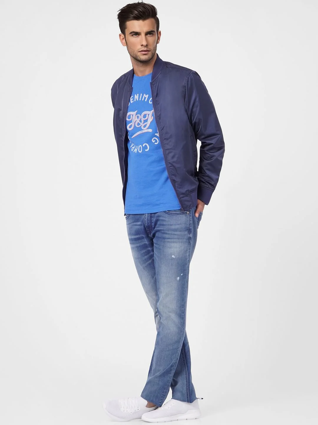 Blue Graphic Print Crew Neck T-shirt