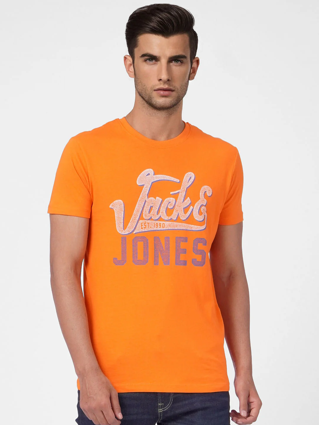 Orange Graphic Print Crew Neck T-shirt - Image 3