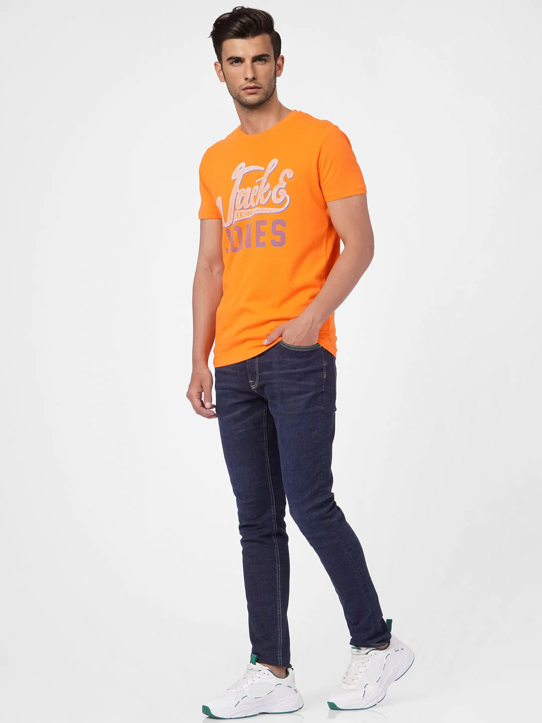 Orange Graphic Print Crew Neck T-shirt - Image 5