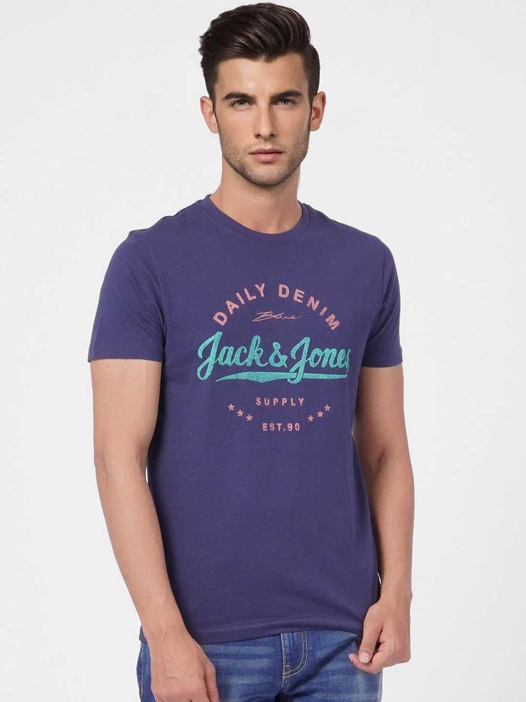 Dark Blue Logo Print Crew Neck T-shirt - Image 2