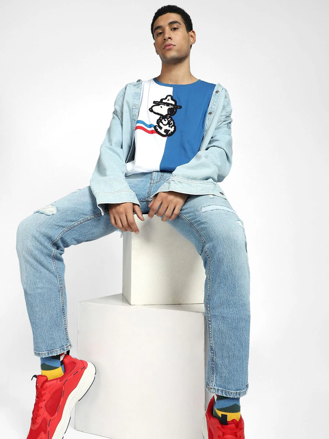 X PEANUTS Blue Graphic Print T-shirt