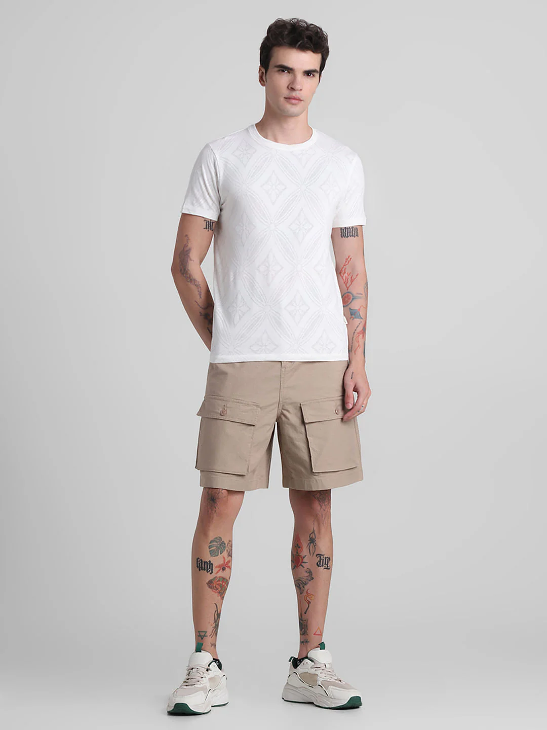 White Printed Jacquard Cotton T-shirt - Image 6