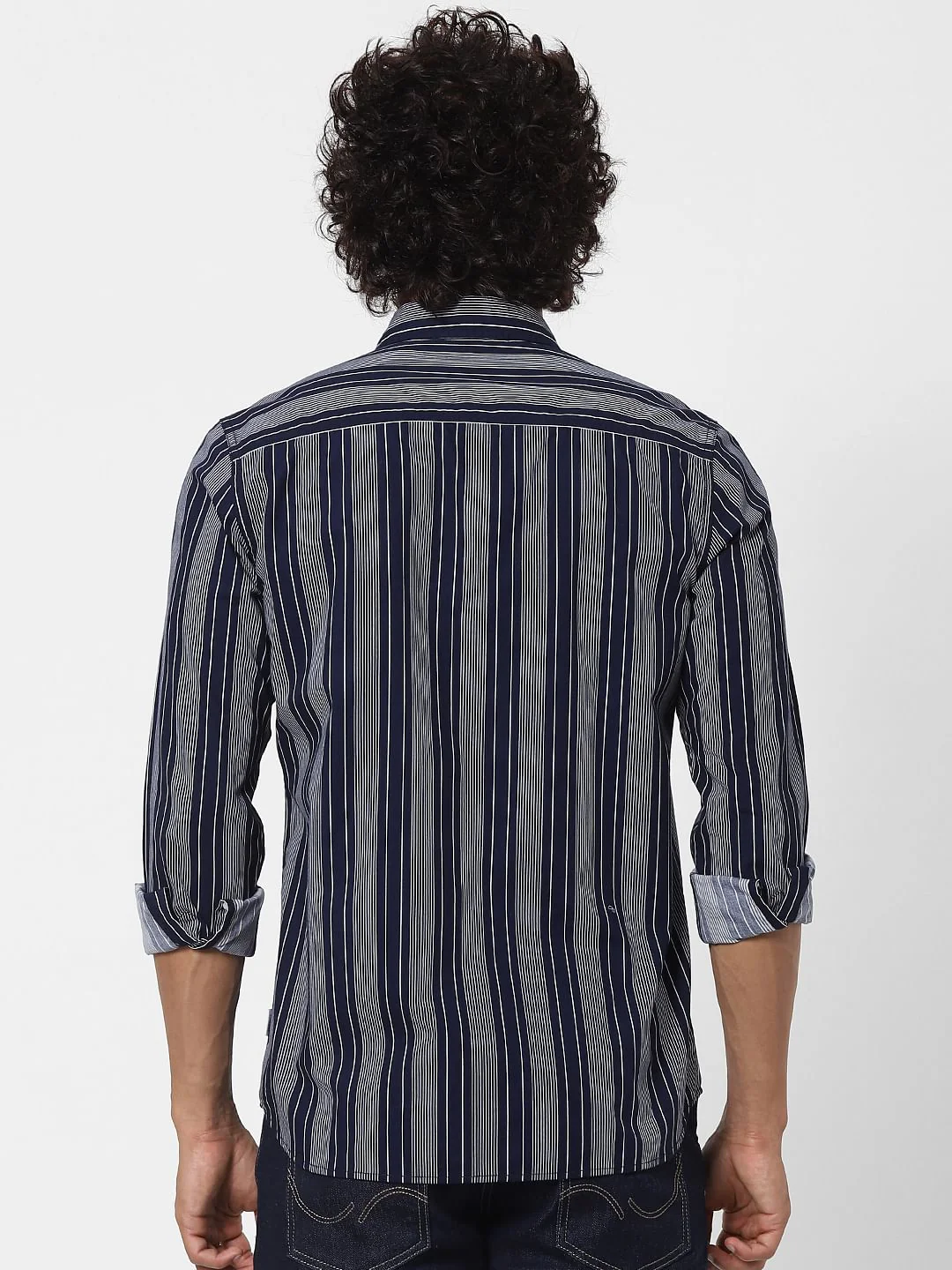 Blue Striped Full Sleeves Shirt - Image 4