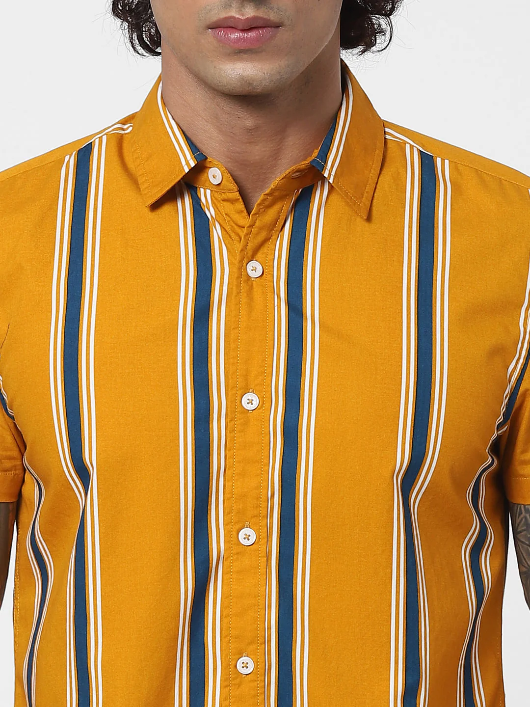 Yellow Striped Half Sleeves Shirt - Image 6