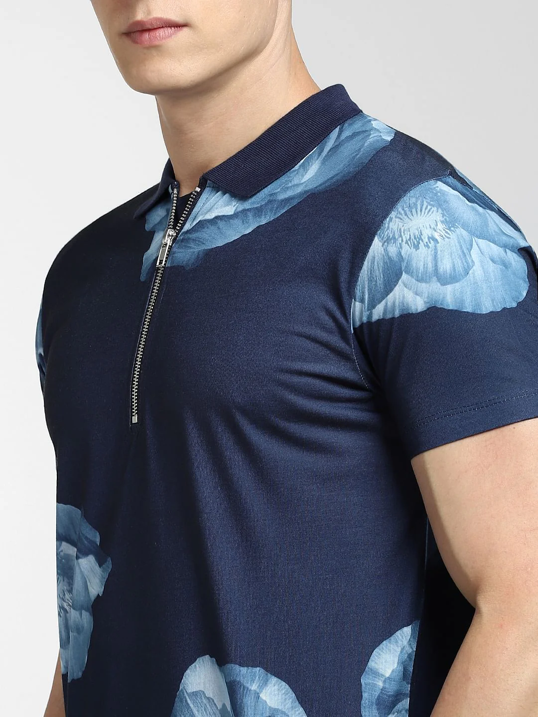 Blue Abstract Print Polo T-shirt - Image 5