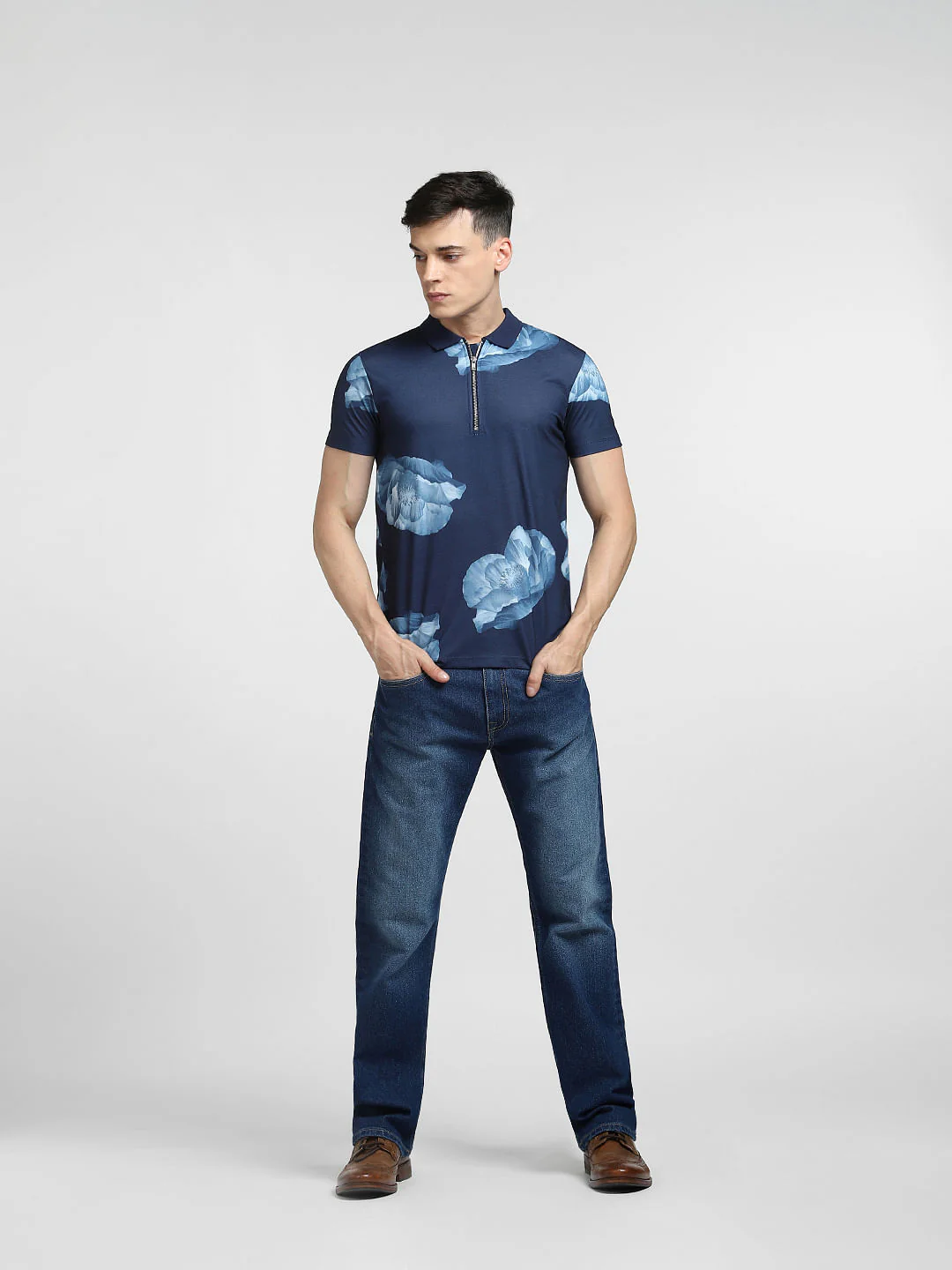 Blue Abstract Print Polo T-shirt - Image 6