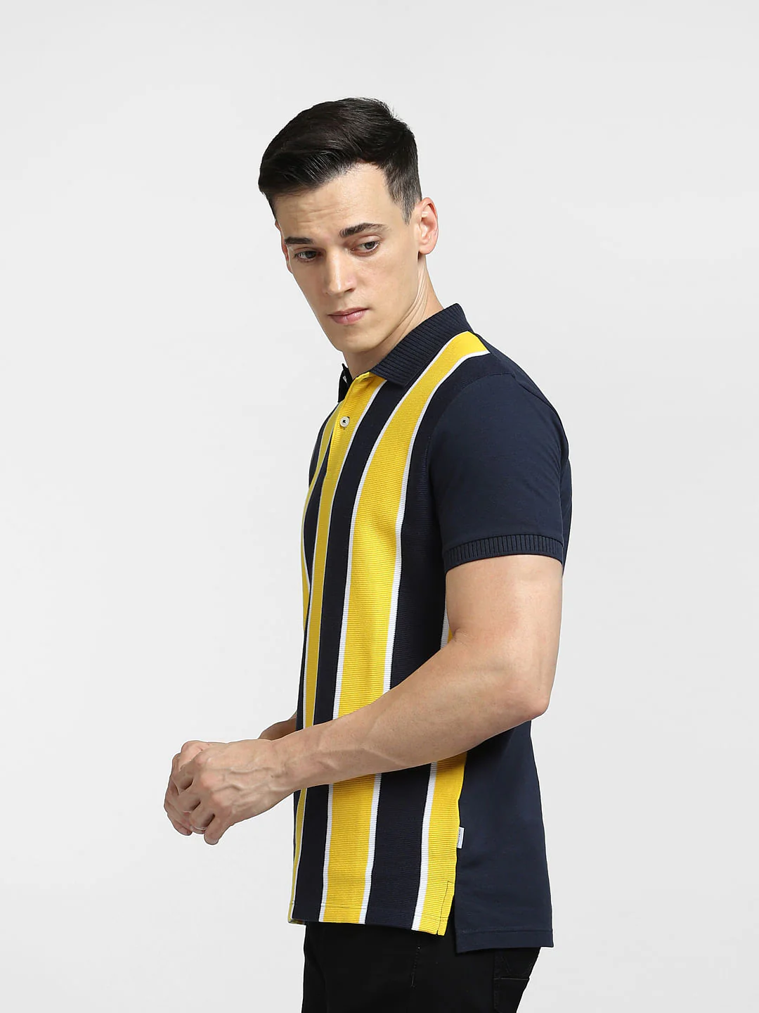 Yellow Striped Polo Neck T-shirt - Image 3