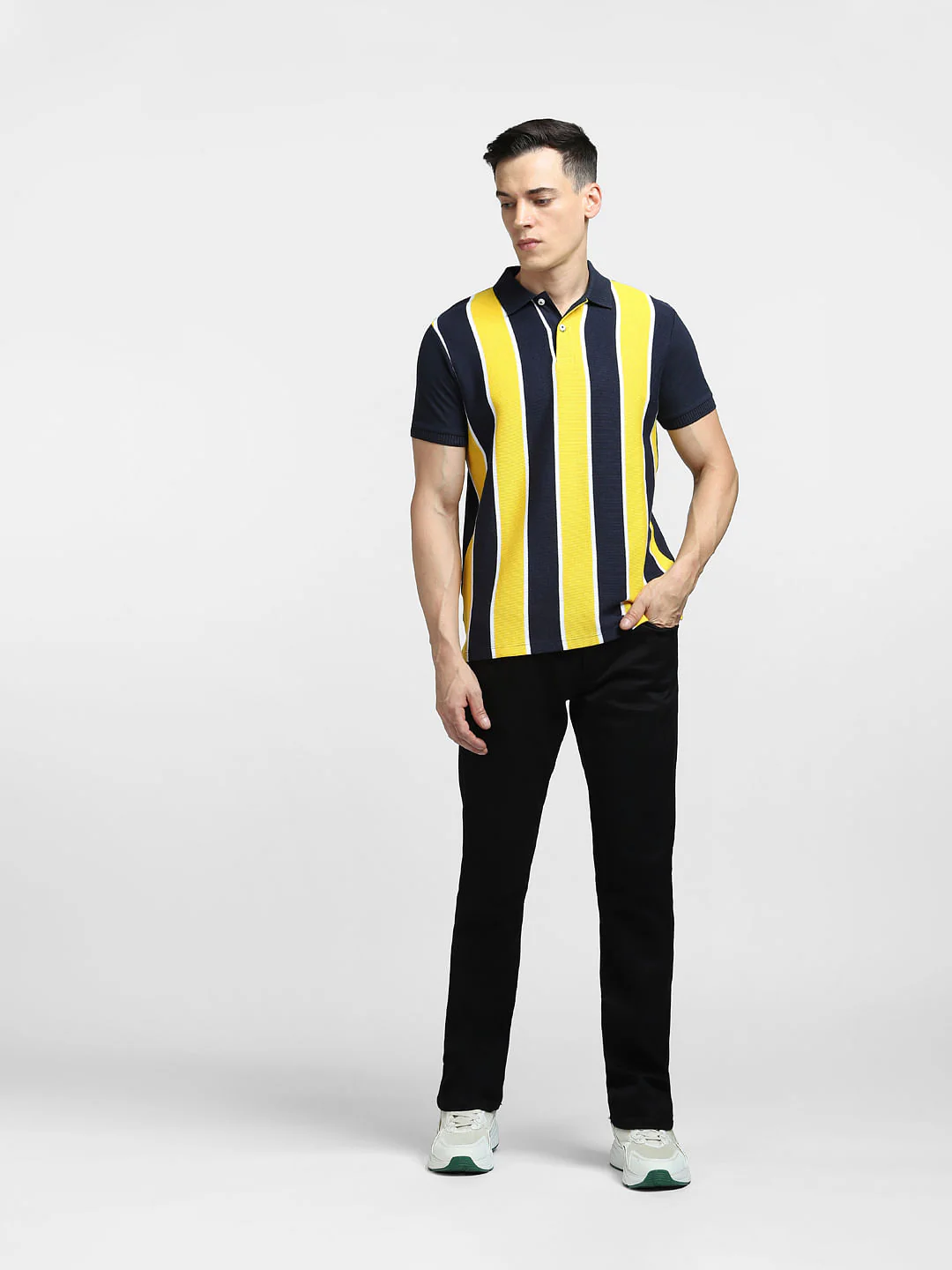 Yellow Striped Polo Neck T-shirt - Image 6