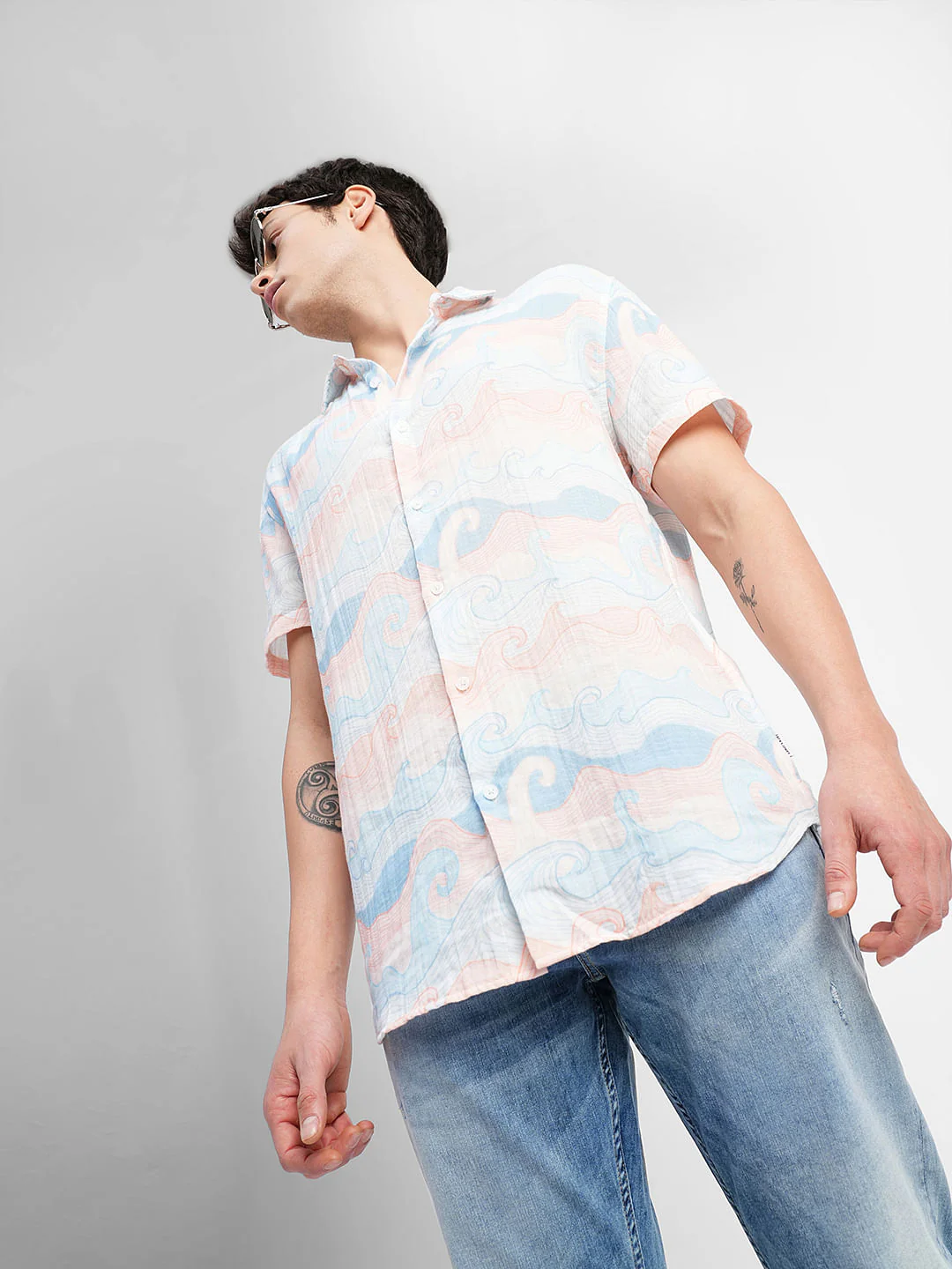 White Printed Short Sleeves Shirt