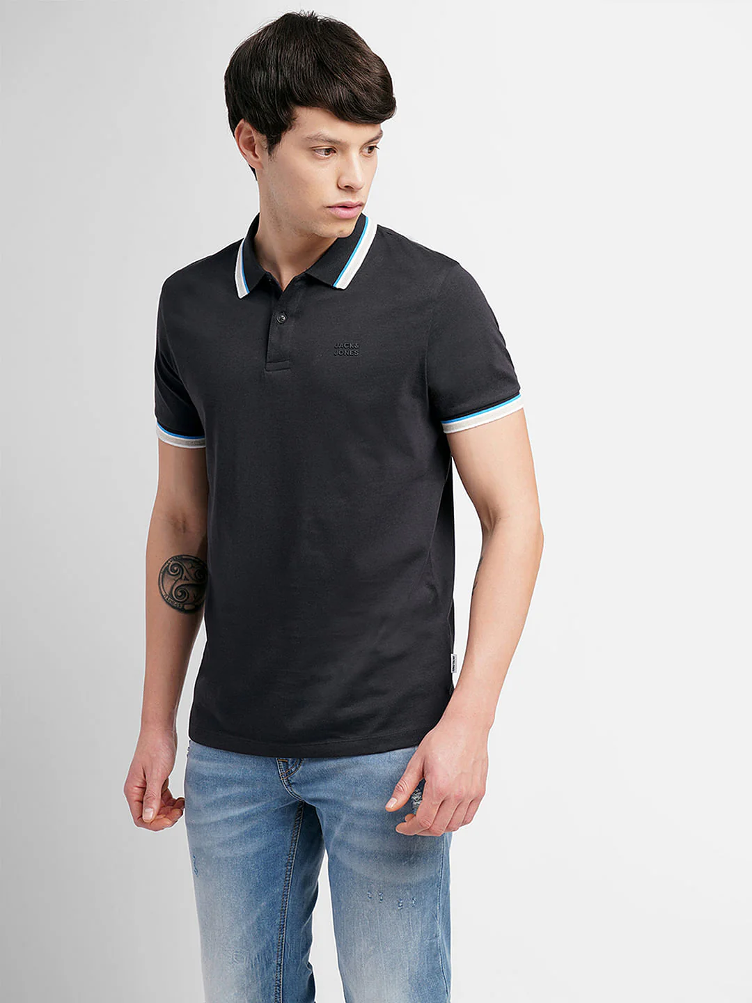 Black Polo Neck T-Shirt - Image 2