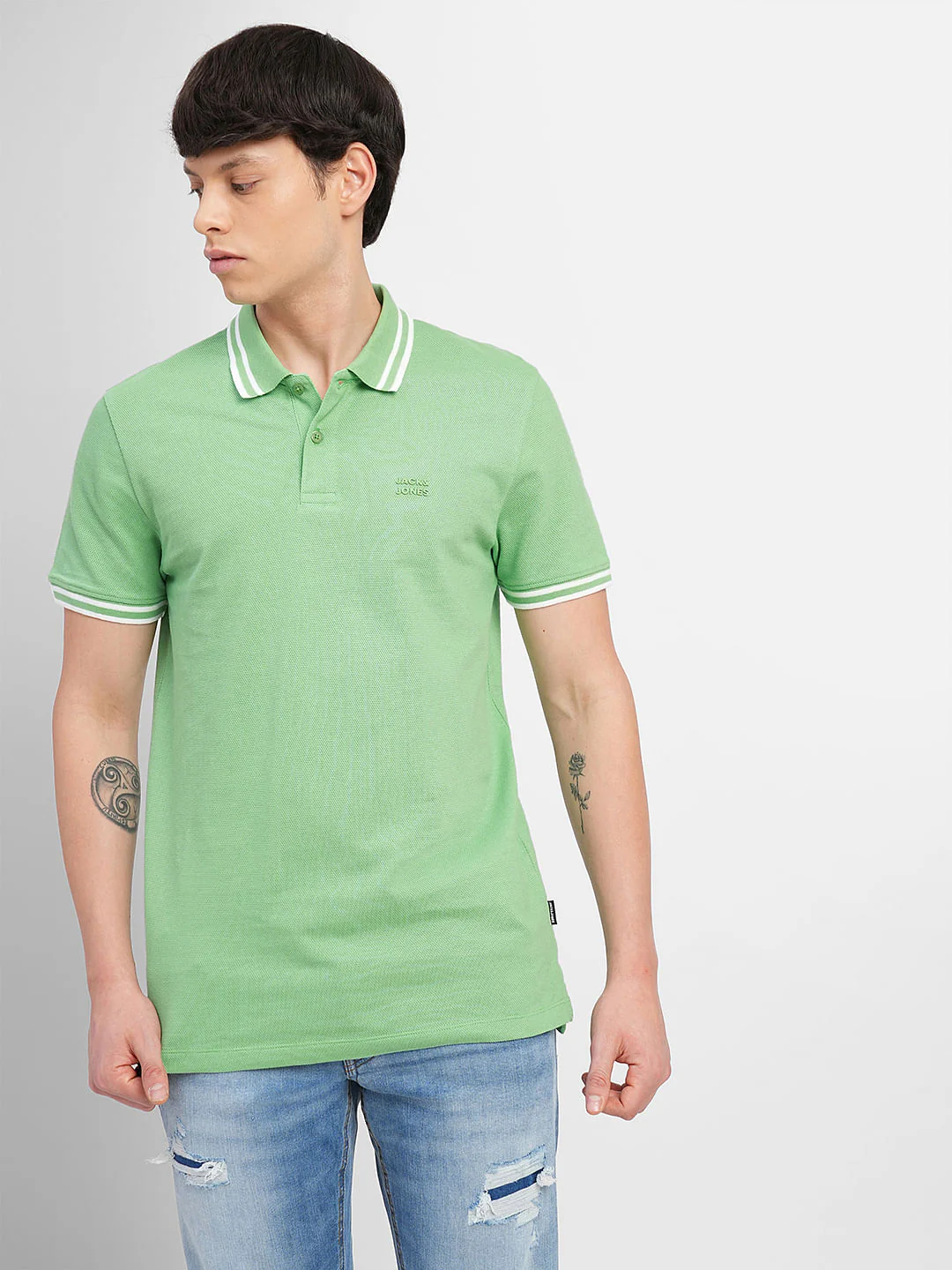Green Contrast Tipping Polo T-shirt - Image 2