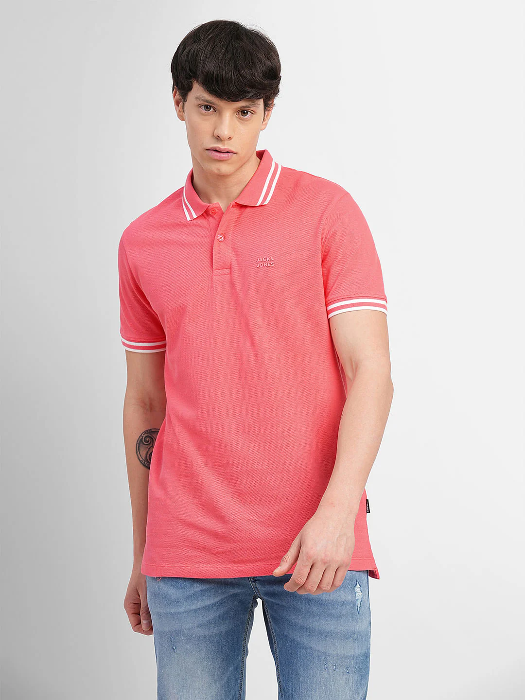 Coral Contrast Tipping Polo T-shirt - Image 2