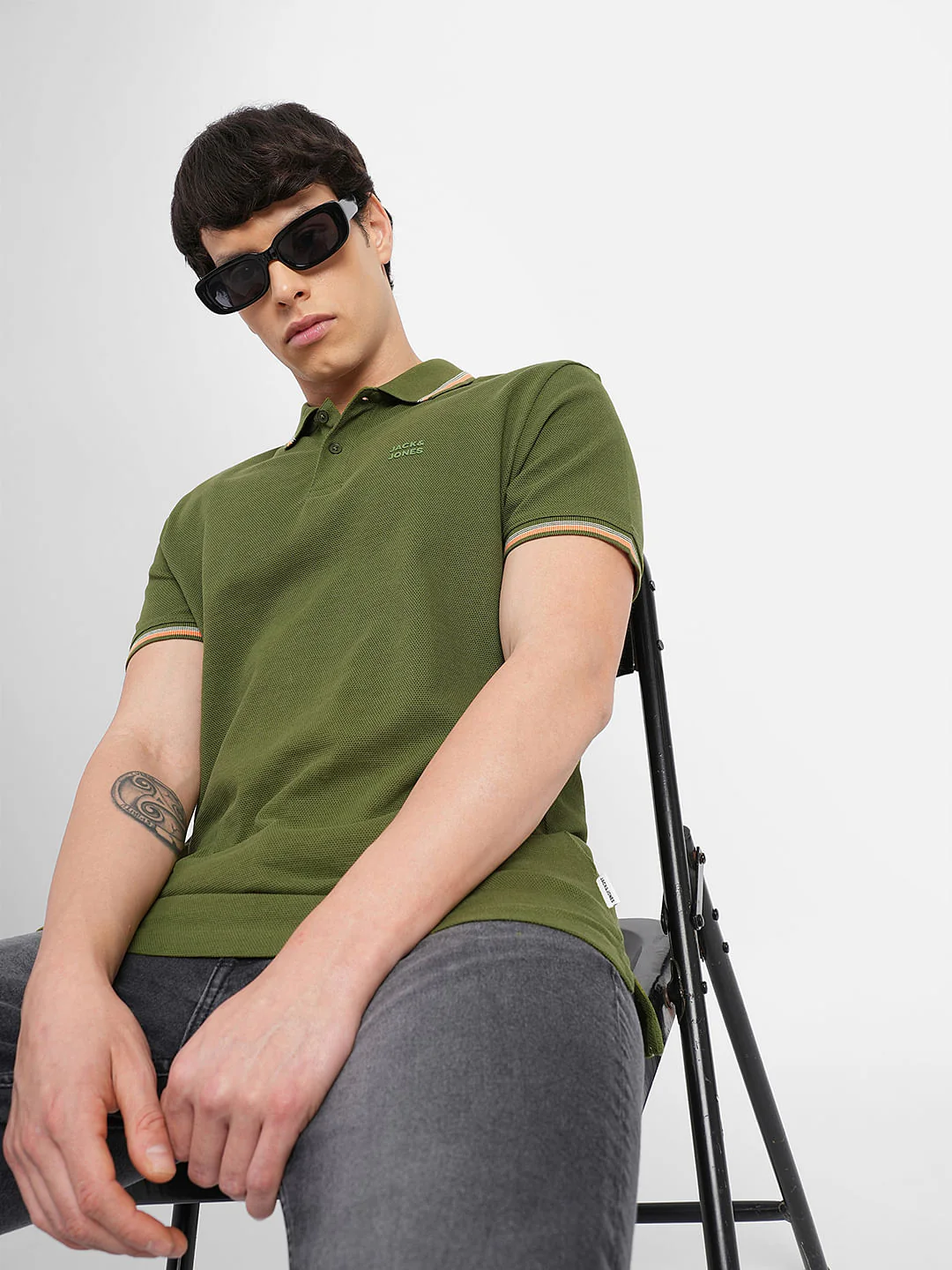 Green Contrast Tipping Polo T-shirt