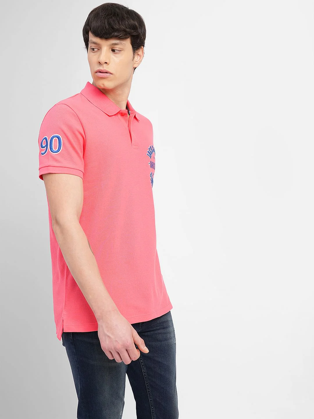 Pink Embroidered Print Polo T-shirt - Image 3