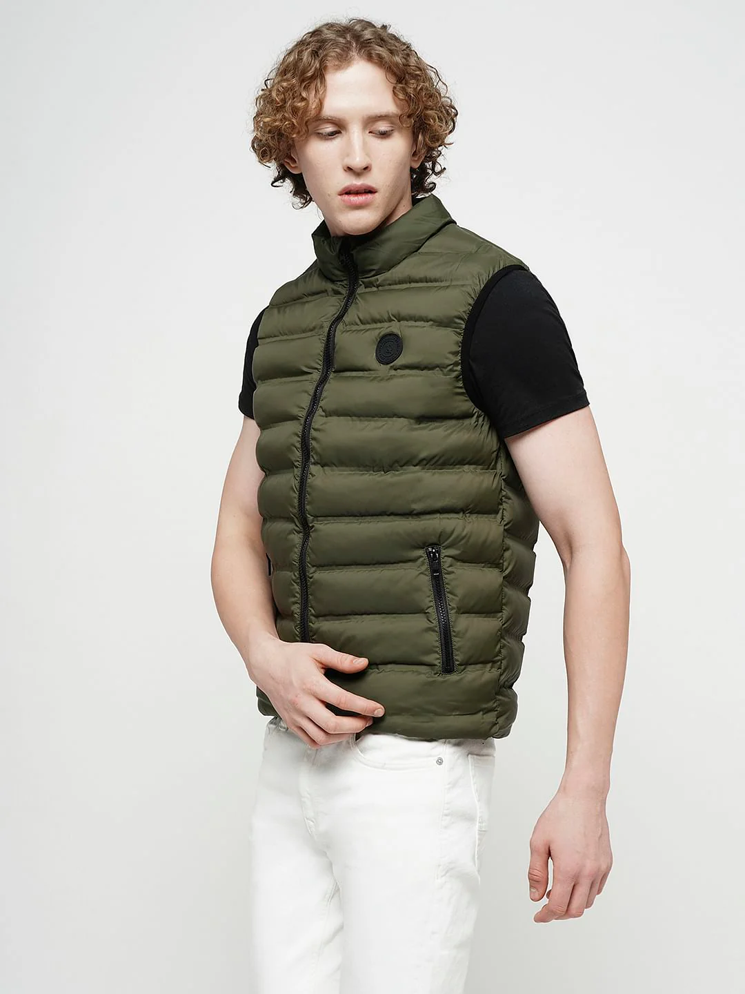 PRODUKT by JACK&JONES Olive Green Sleeveless Puffer Vest - Image 3