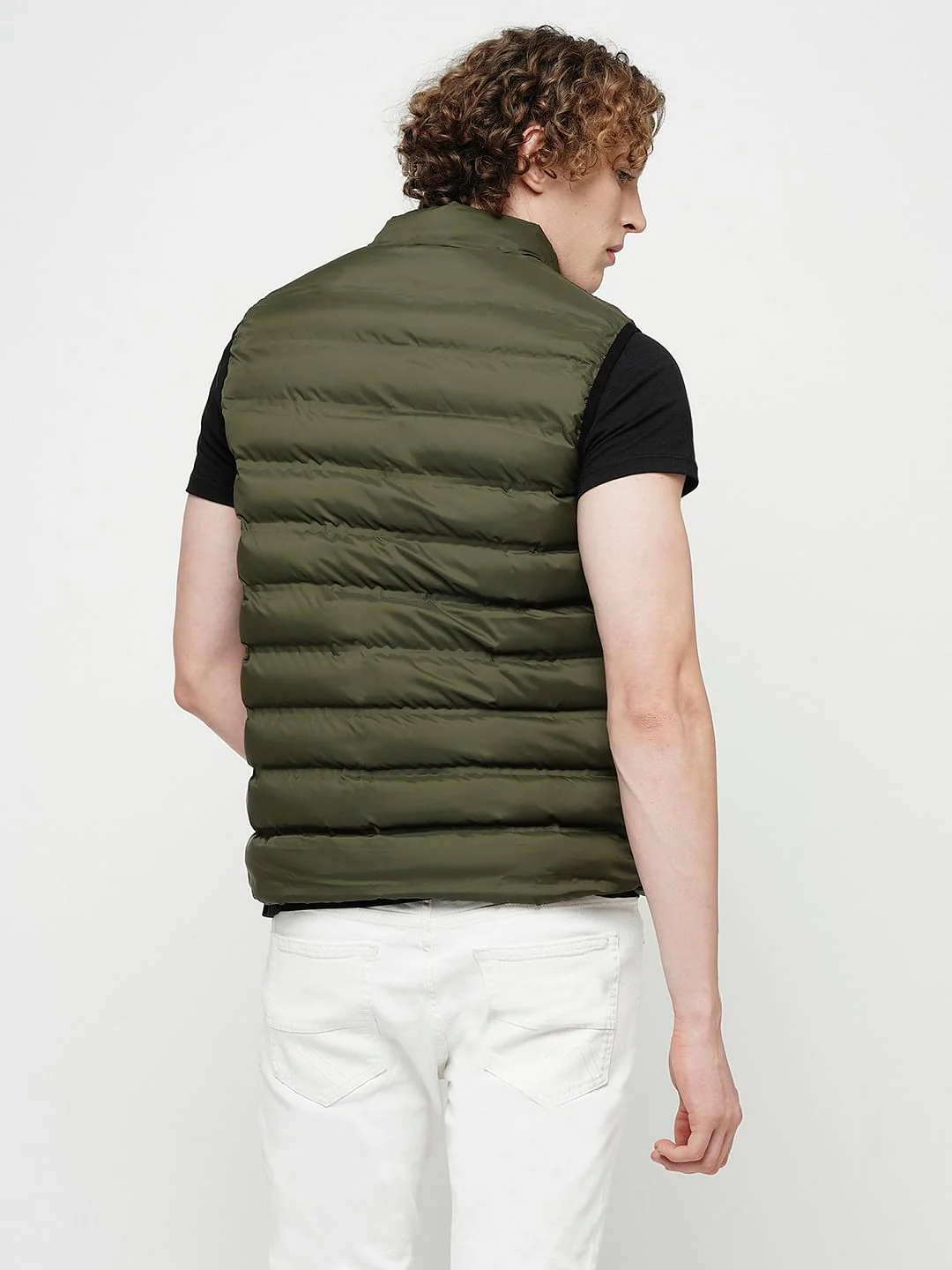 PRODUKT by JACK&JONES Olive Green Sleeveless Puffer Vest - Image 4
