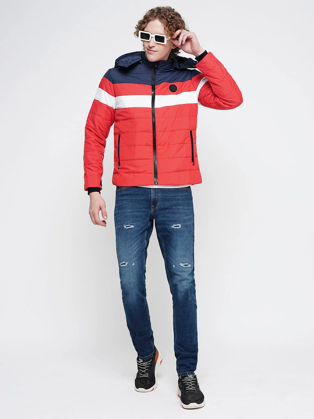 PRODUKT by JACK&JONES Red Colourblocked Hooded Puffer Jacket - Image 3