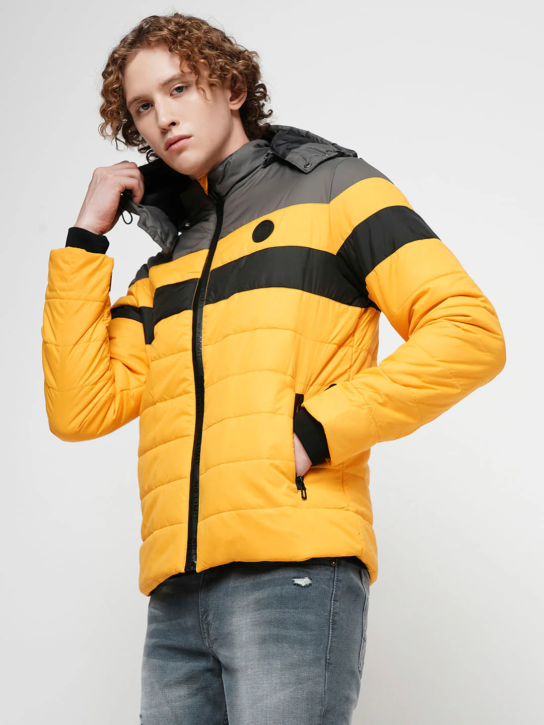 PRODUKT by JACK&JONES Yellow Colourblocked Hooded Puffer Jacket - Image 3