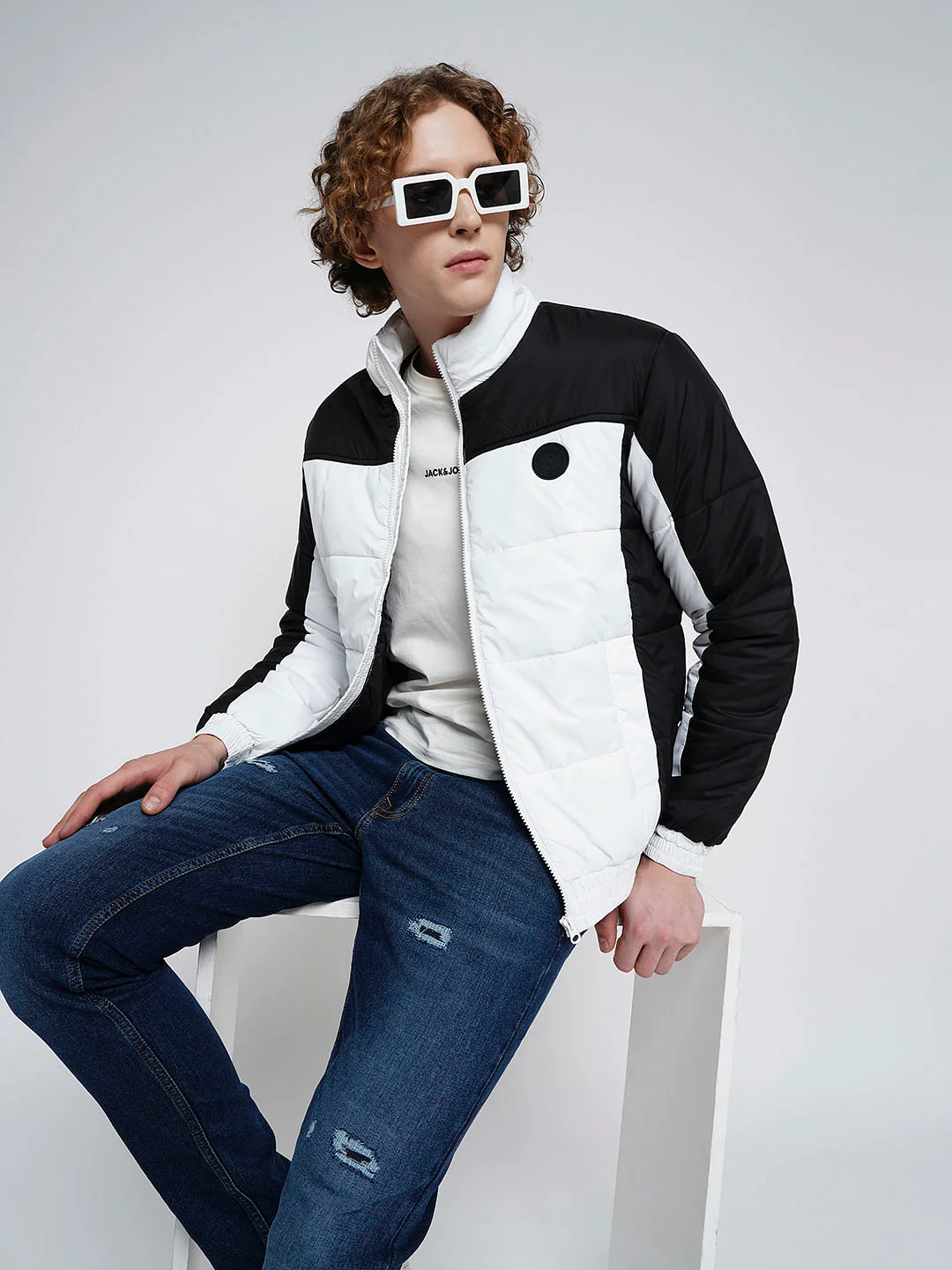 PRODUKT by JACK&JONES White Colourblocked Puffer Jacket