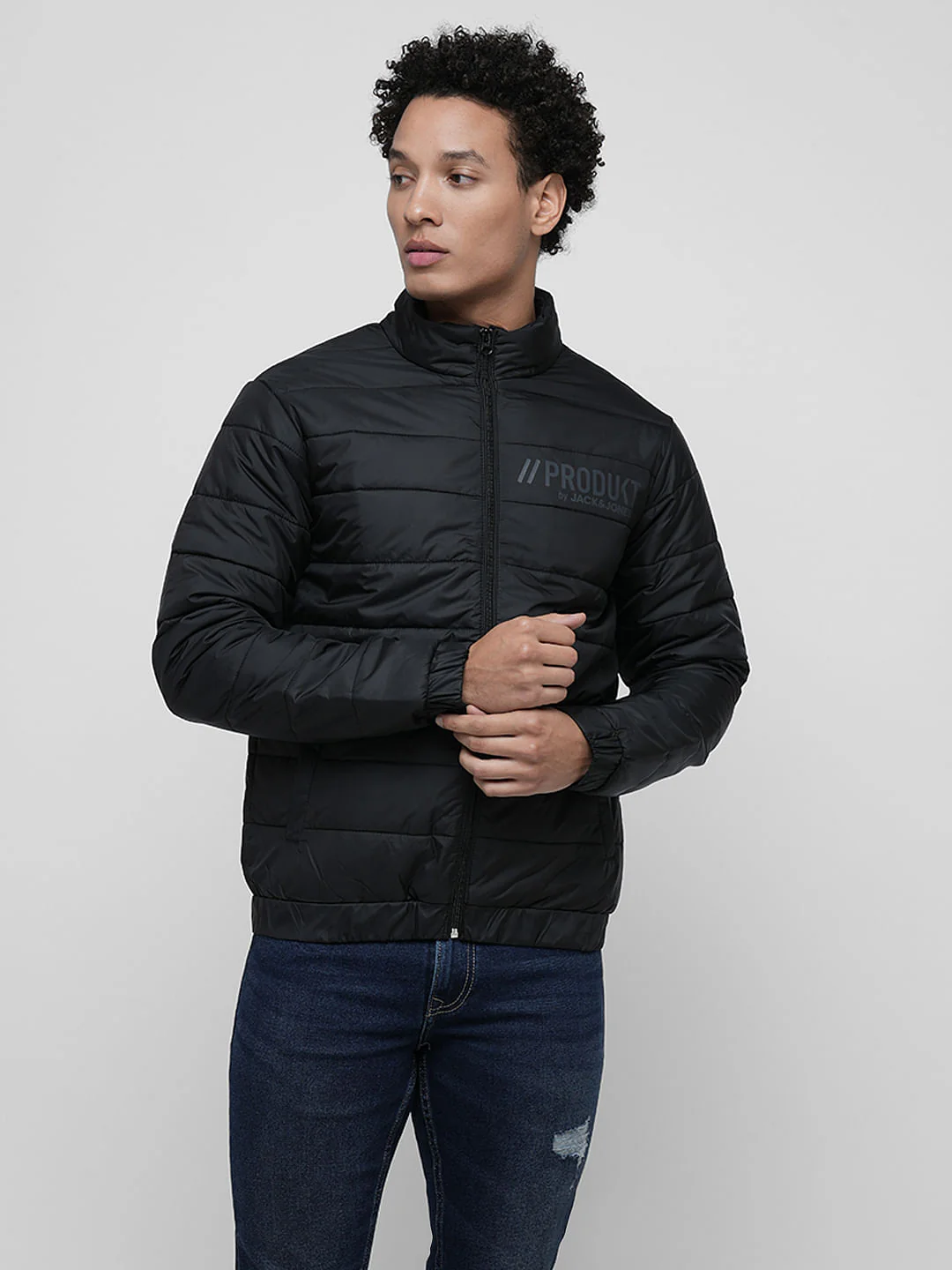 PRODUKT by JACK&JONES Black Logo Print Puffer Jacket - Image 2