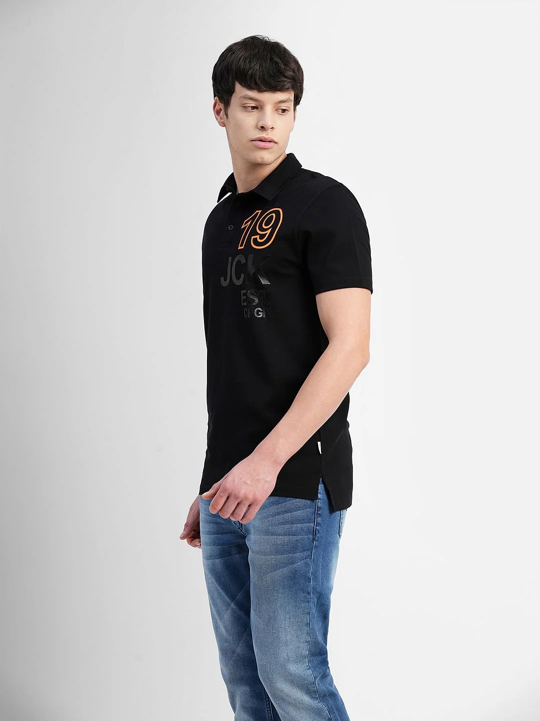 Black Printed Polo Neck T-shirt - Image 3