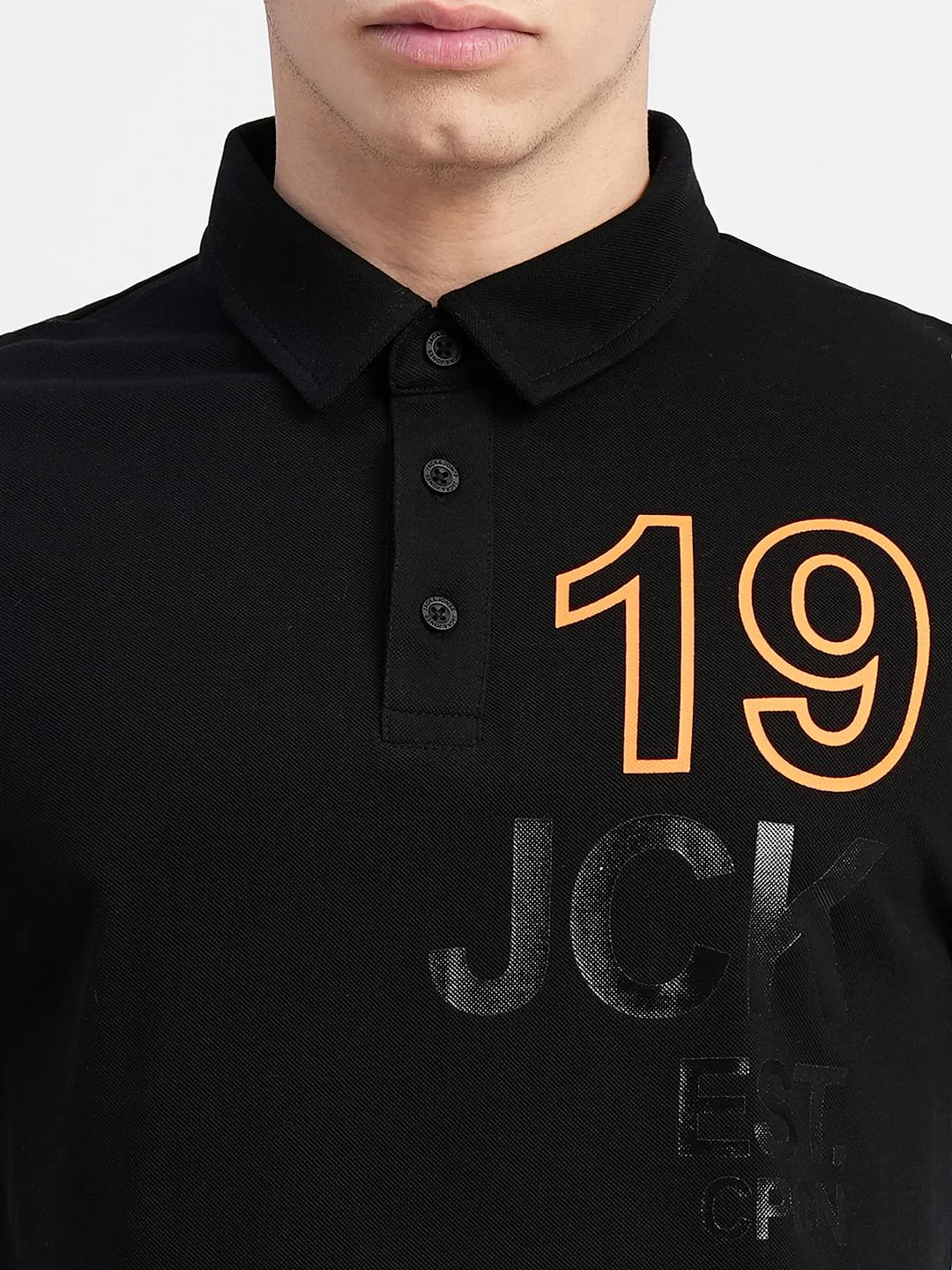 Black Printed Polo Neck T-shirt - Image 5