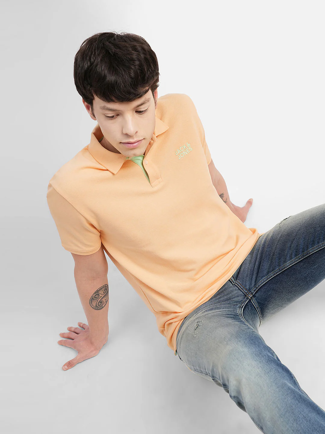 Yellow Logo Print Polo Neck T-shirt
