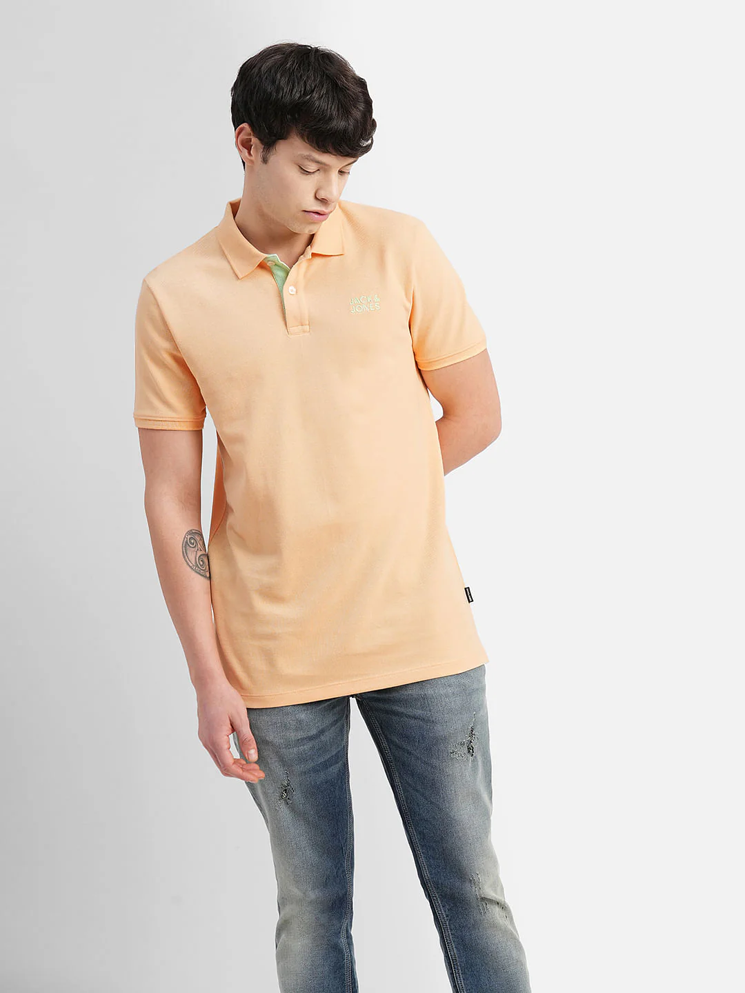 Yellow Logo Print Polo Neck T-shirt - Image 2