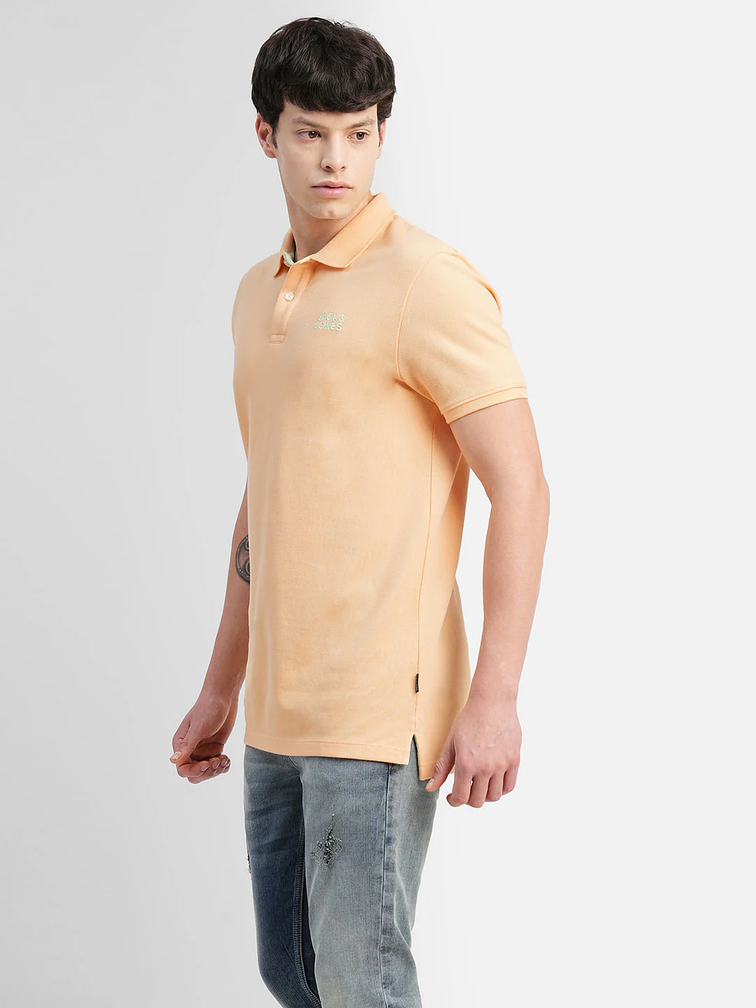 Yellow Logo Print Polo Neck T-shirt - Image 3