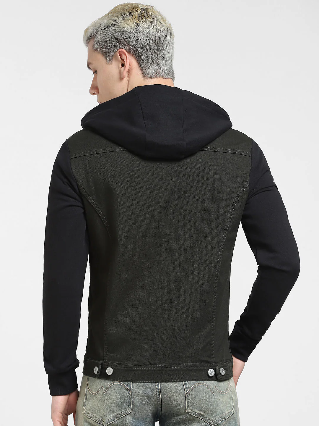 Green Colourblocked Denim Jacket - Image 4
