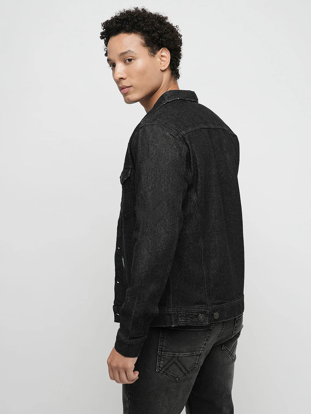 PRODUKT by JACK&JONES Black Distressed Cotton Denim Jacket - Image 4