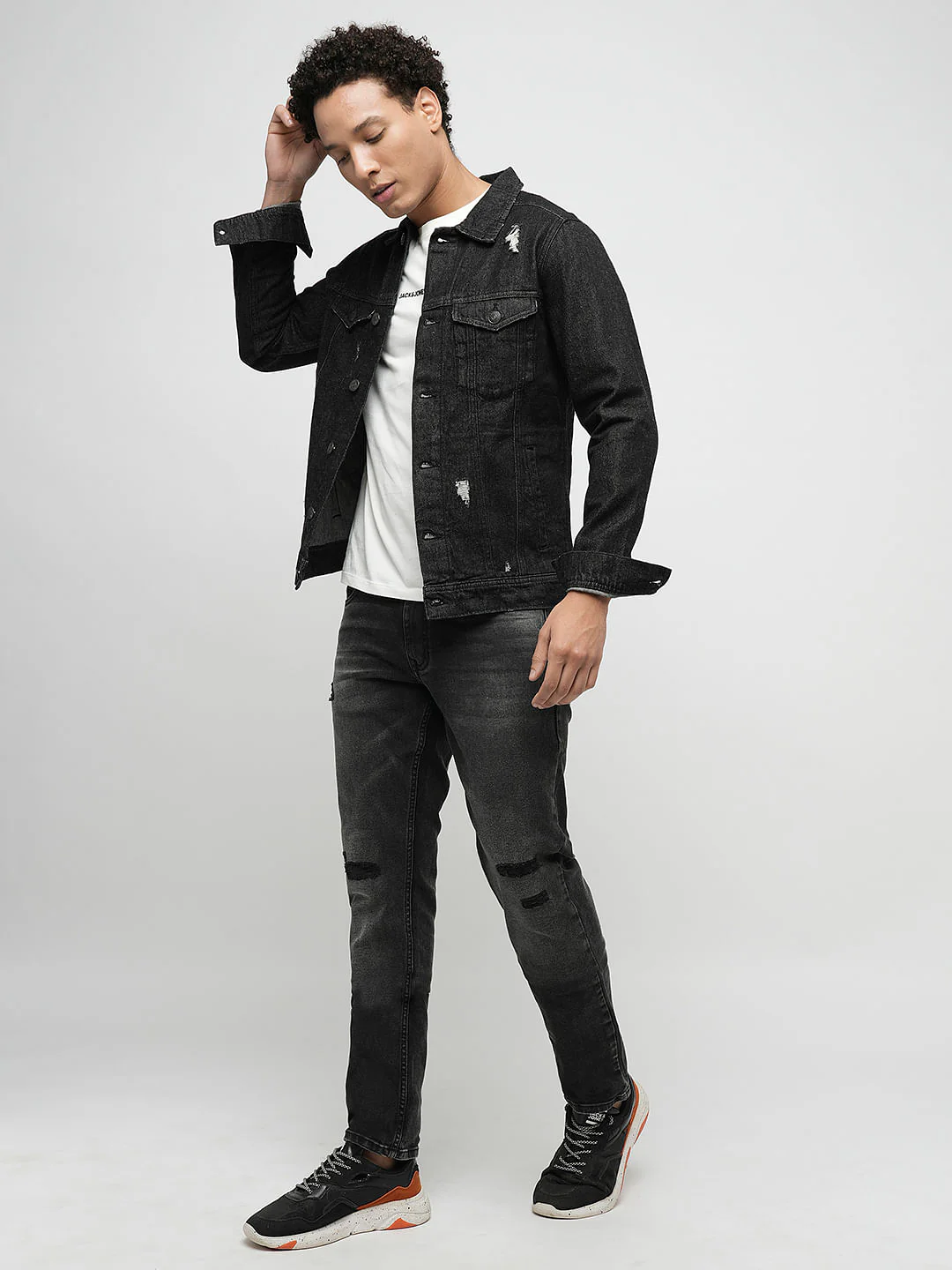 PRODUKT by JACK&JONES Black Distressed Cotton Denim Jacket - Image 5