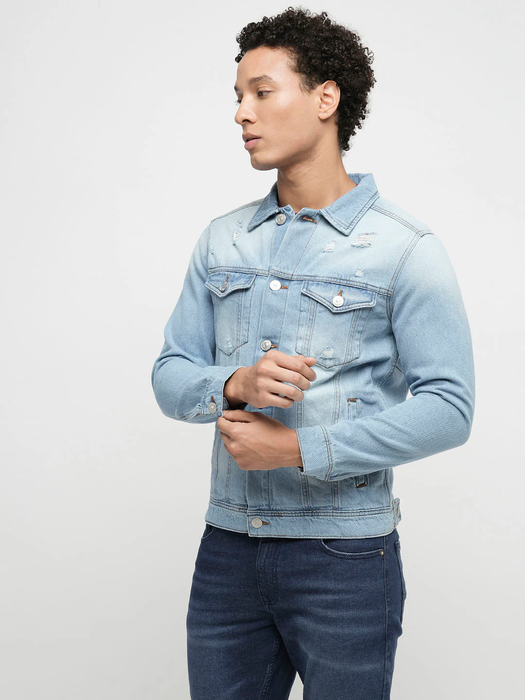 PRODUKT by JACK&JONES Light Blue Washed Cotton Denim Jacket - Image 3