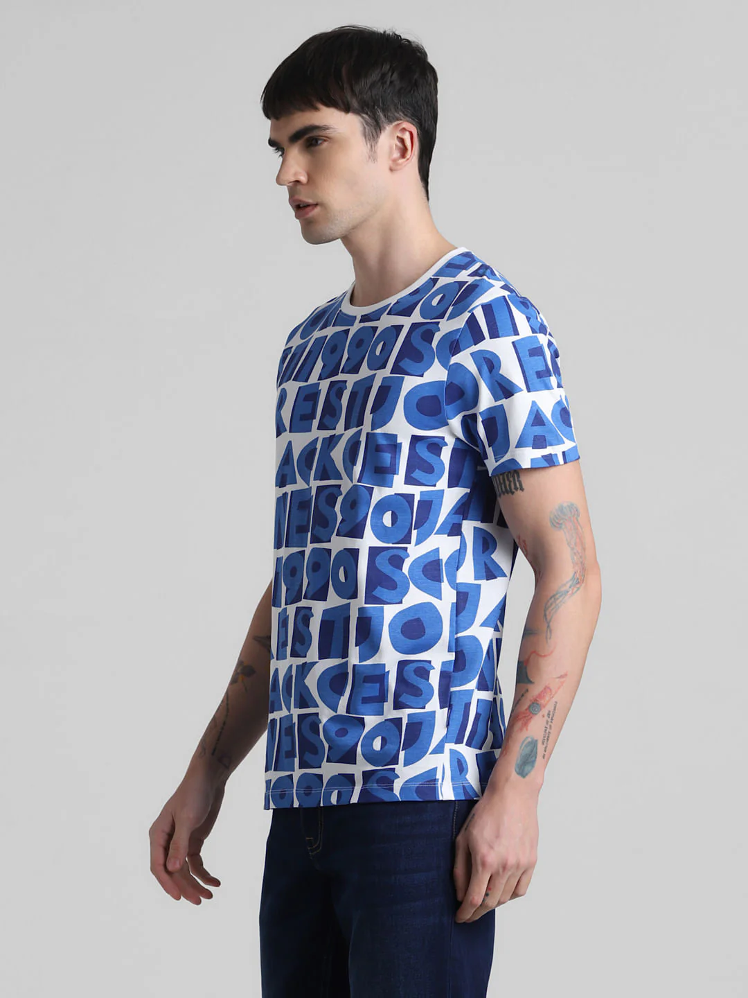 Blue Typographic Print Crew Neck T-shirt - Image 3