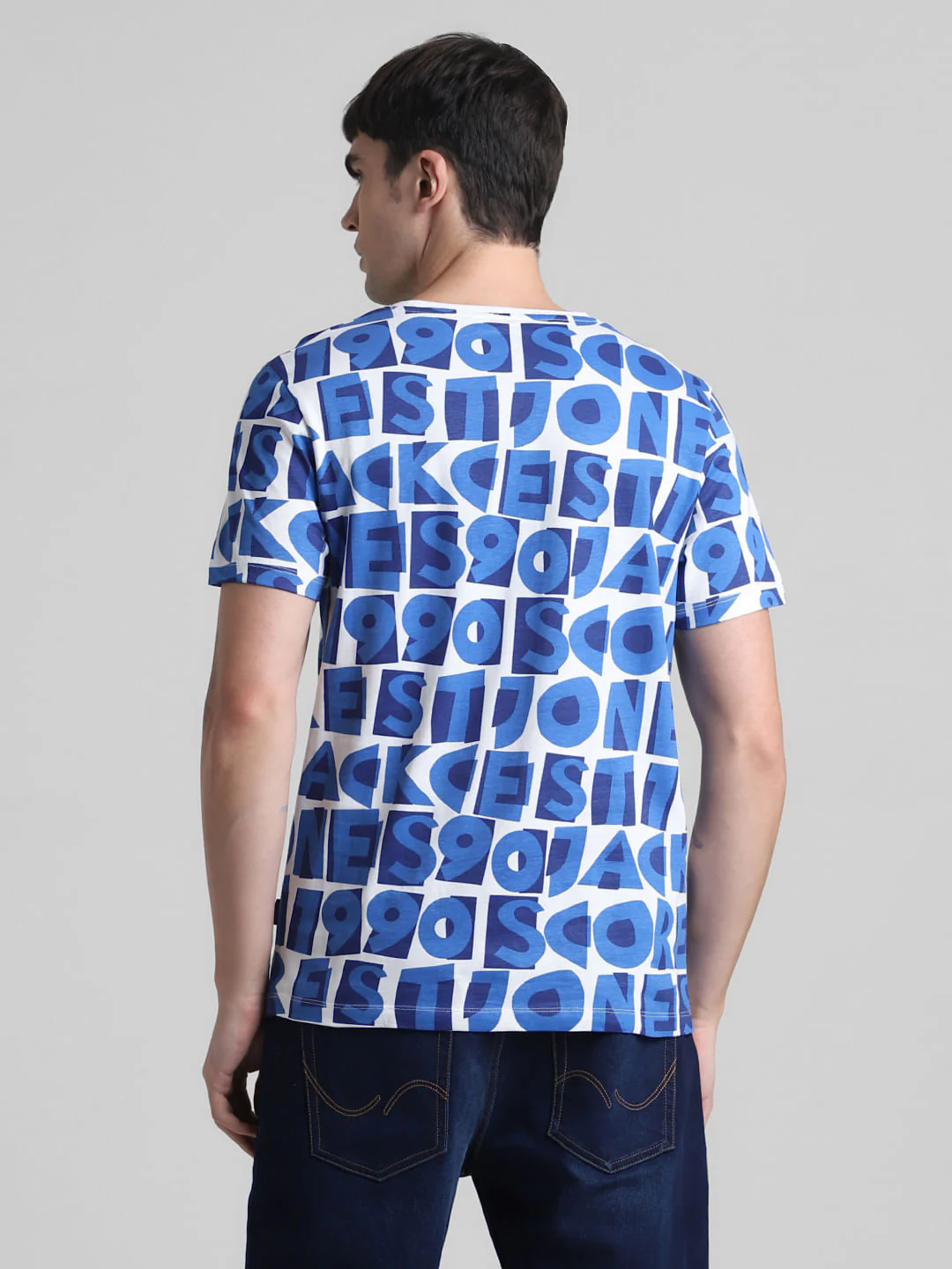 Blue Typographic Print Crew Neck T-shirt - Image 4