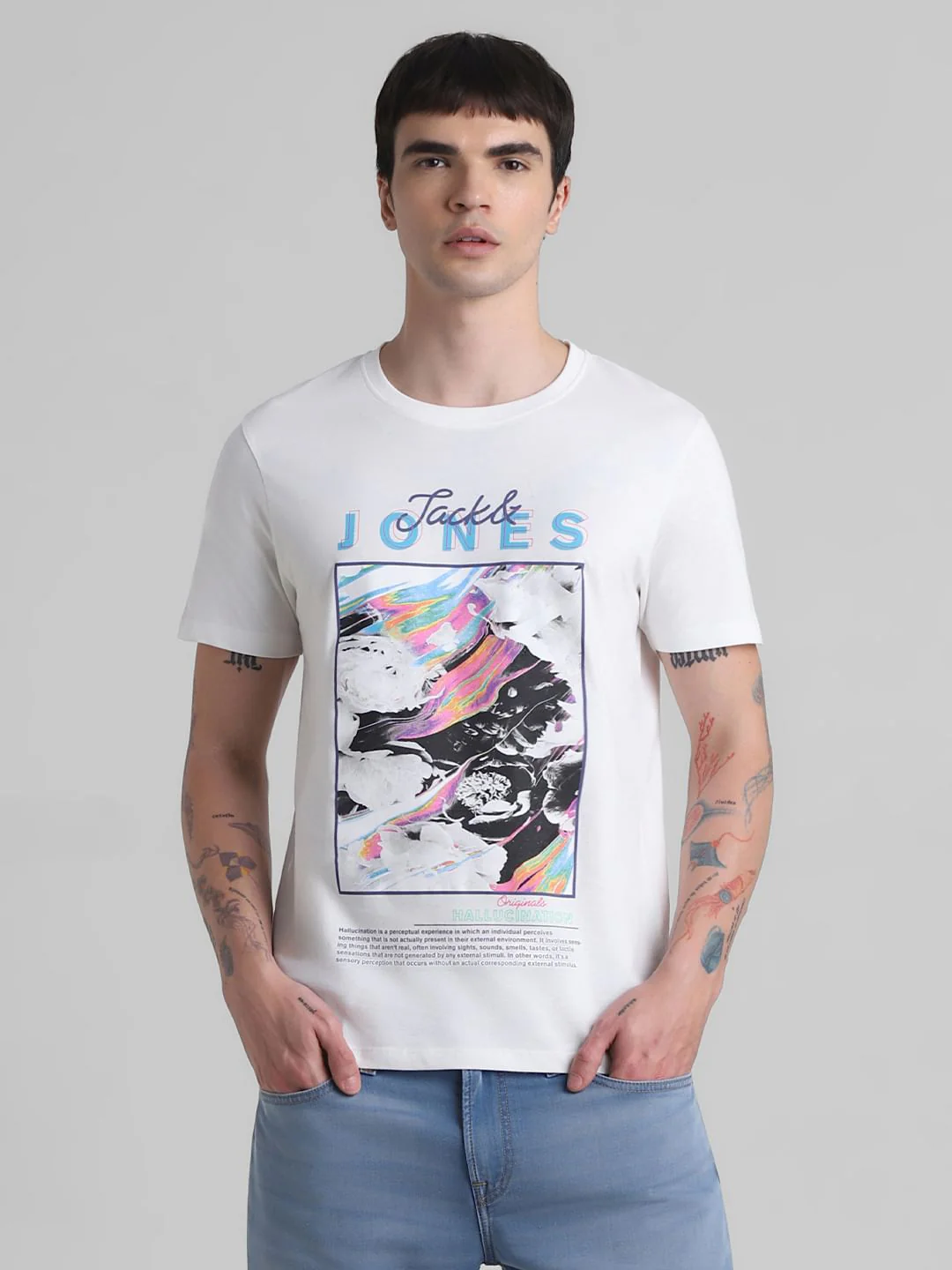 White Printed Crew Neck T-shirt - Image 2