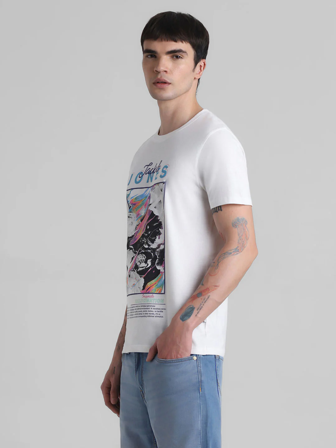 White Printed Crew Neck T-shirt - Image 3