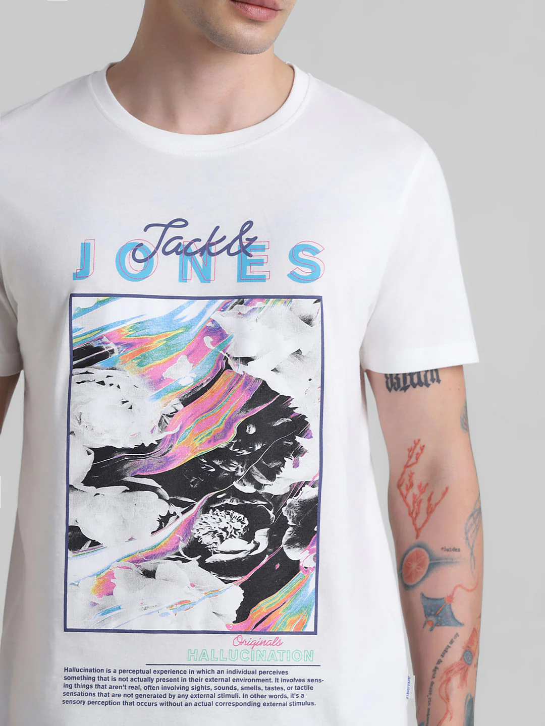 White Printed Crew Neck T-shirt - Image 5