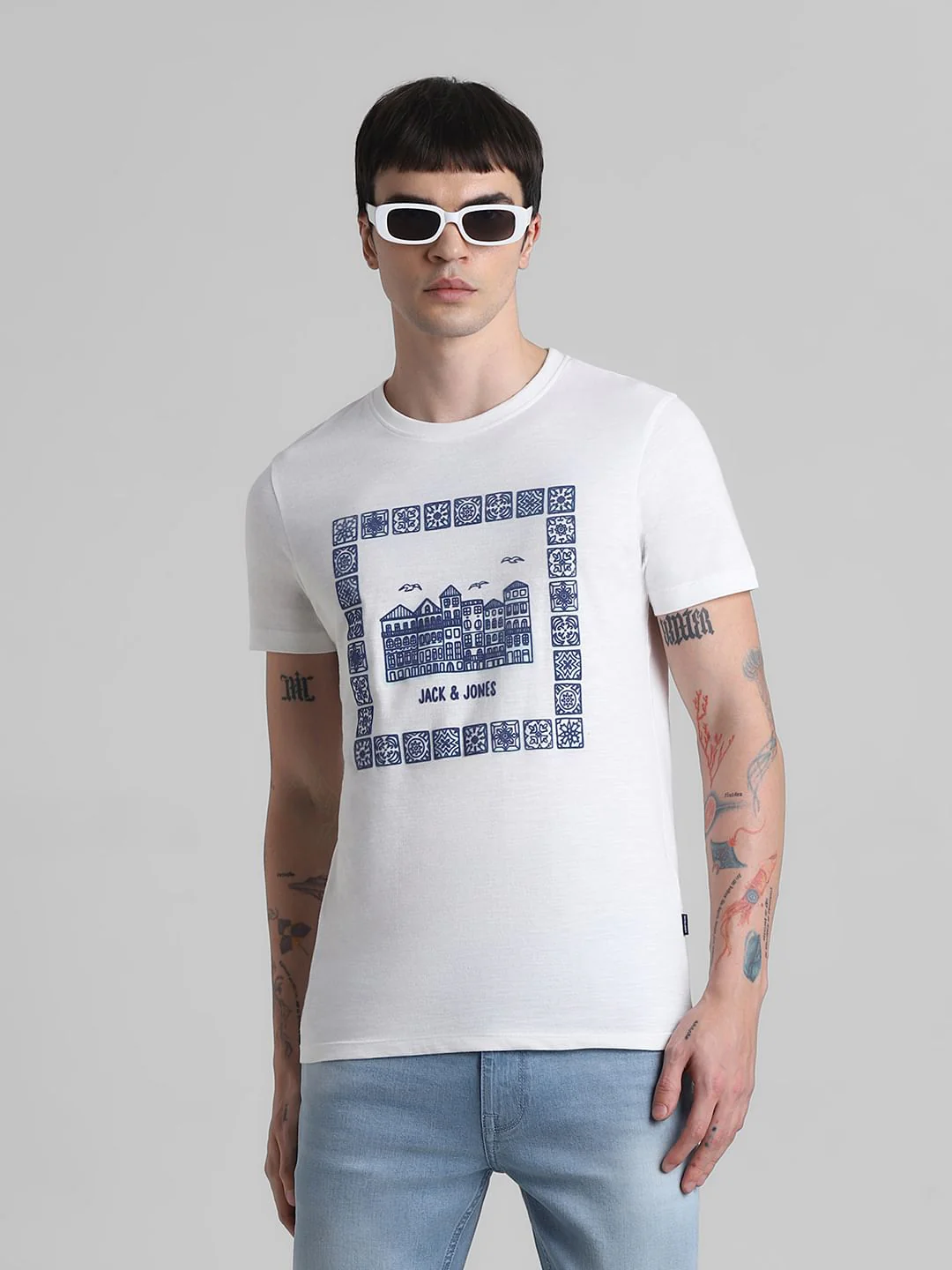 White Printed Crew Neck T-shirt