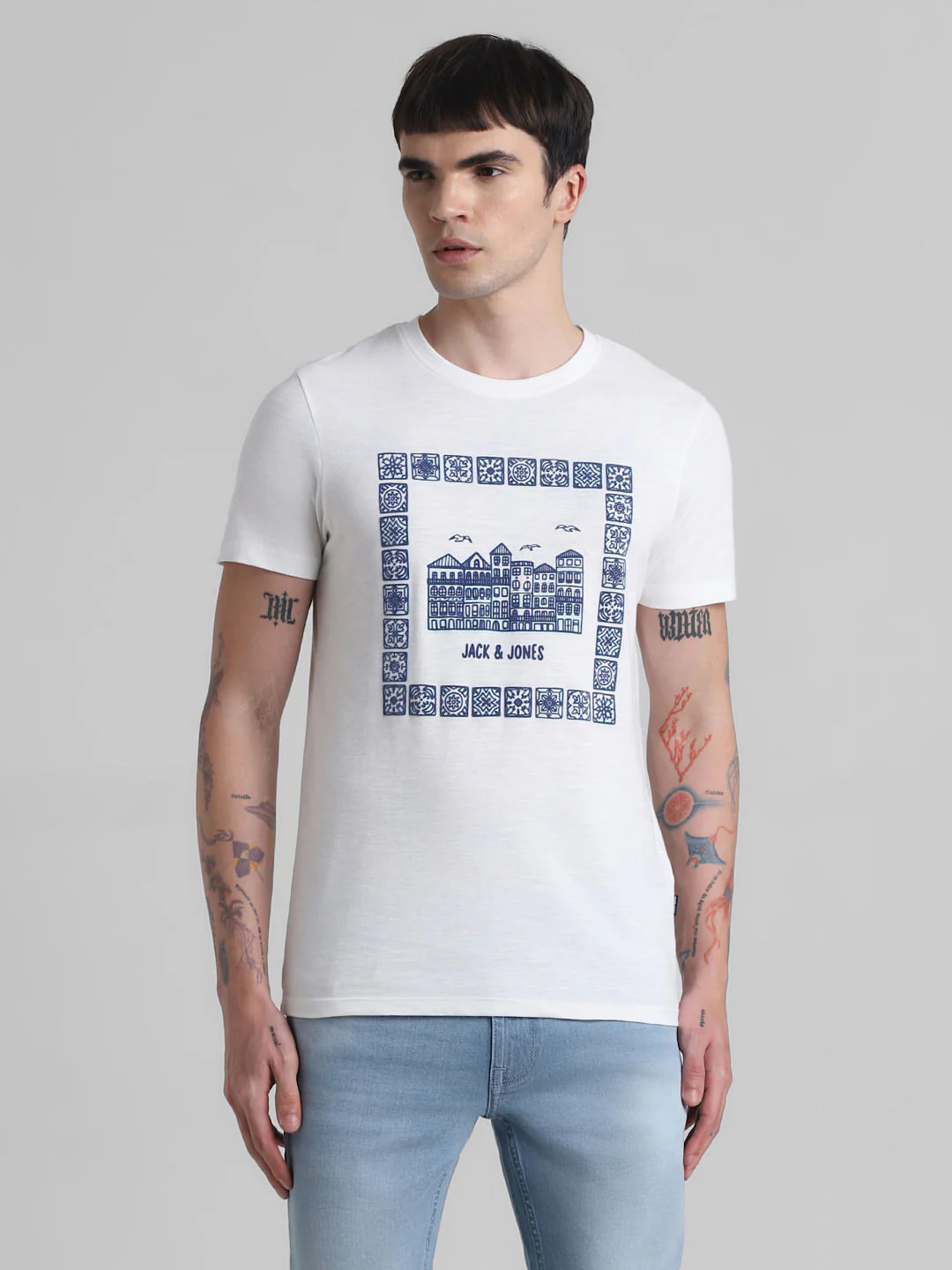 White Printed Crew Neck T-shirt - Image 2