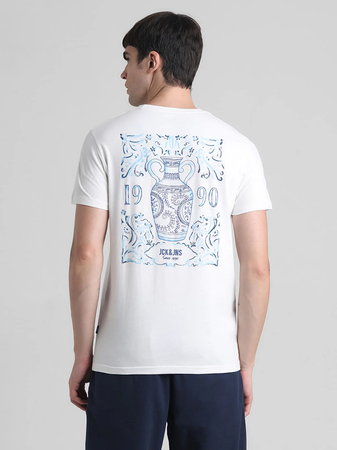 White Printed Crew Neck T-shirt - Image 4