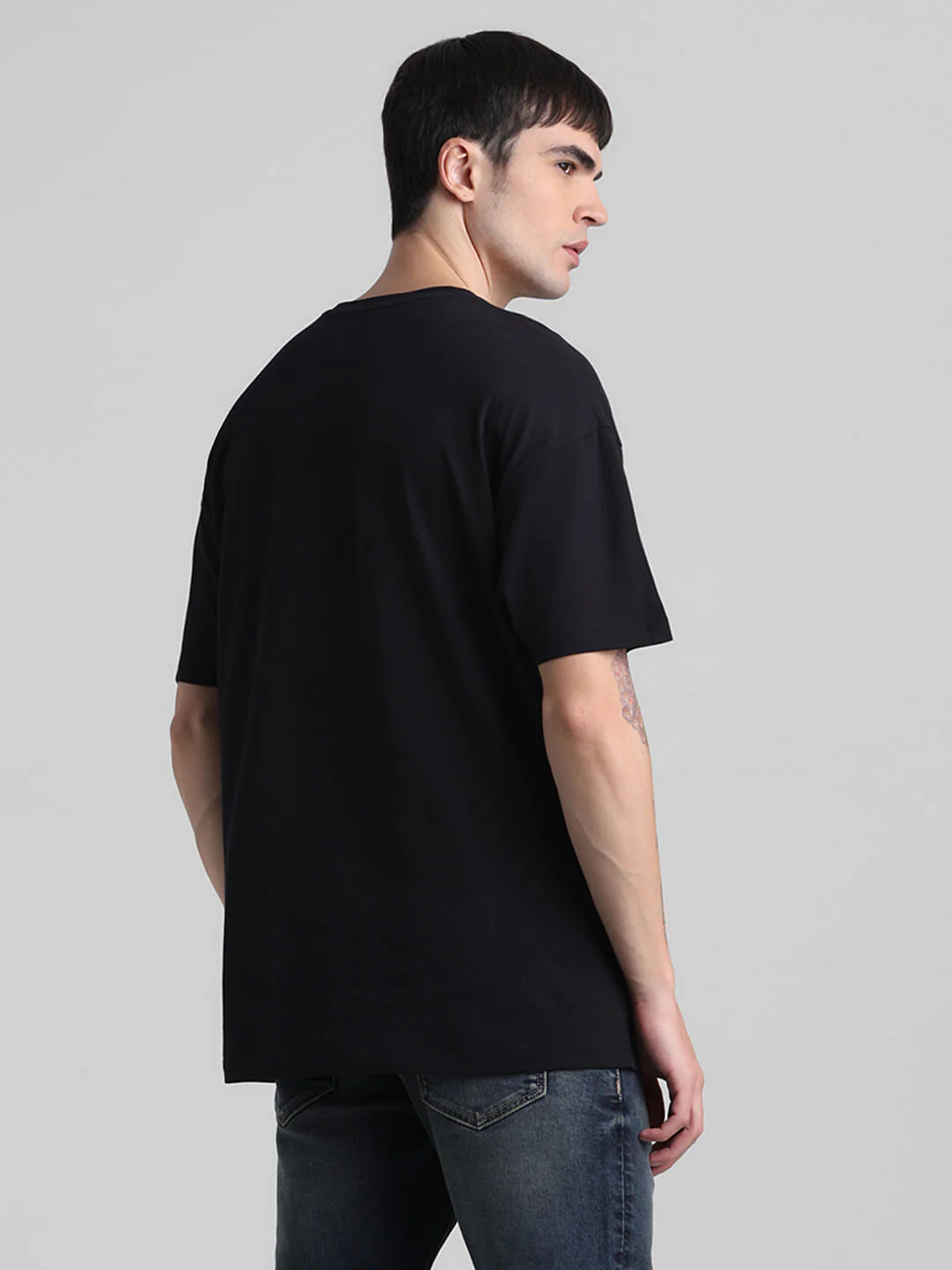 Black Applique Print Oversized Crew Neck T-shirt - Image 4