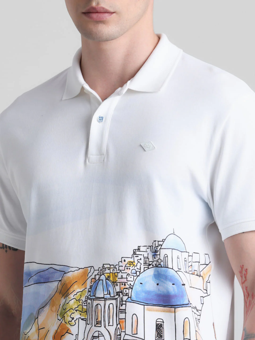 White Greece Print Polo T-shirt - Image 5