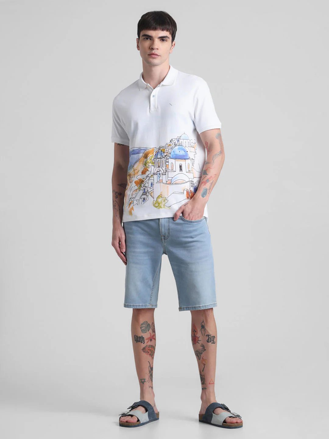 White Greece Print Polo T-shirt - Image 6